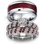 Couple Ring Bridal Set His and Hers Women 10k White Gold Filled Heart Garnet CZ Men Tungsten Carbide Band 10k Wedding Ring Band Set Couple Ring Bridal Set His and Hers Women 10k White Gold Filled Heart Garnet CZ Men Tungsten Carbide Band 10k Wedding Ring Band Set