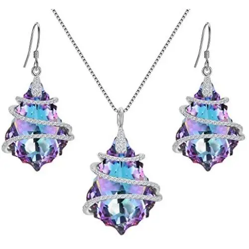 EVER FAITH 925 Sterling Silver Gift Jewelry for Women CZ Baroque Pendant Necklace Earrings Set