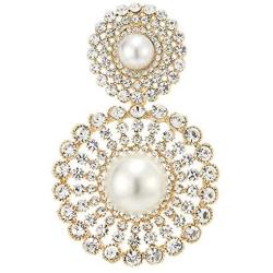 Wedding Rhinestone Synthetic Pearl Cluster Large Circle Flowers Long Drop Statement Earrings Elegant