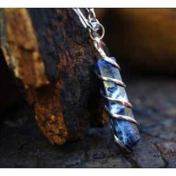 Natural Sodalite Crystal Healing Necklace - For Third Eye Chakra. Promotes Communication, Deepens Meditation, Instills Drive For Truth. Calms Anxiety, Enhances Self-Acceptance. With Stylish Chain
