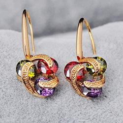 Bamos Multicolor Dangle Earrings, 14K Rose Gold/White Gold/Gold Plated Earrings for Women Dangle，3 Stone Flower Earrings Unique Earrings for Women