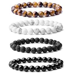WRCXSTONE Natural 8mm Gorgeous Semi-Precious Gemstones Healing Crystal Stretch Beaded Bracelet Unisex