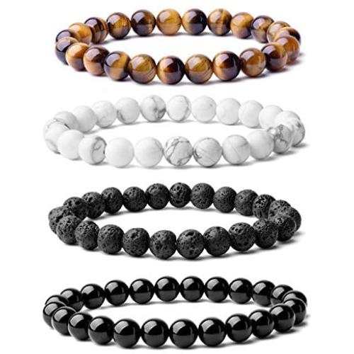 WRCXSTONE Natural 8mm Gorgeous Semi-Precious Gemstones Healing Crystal Stretch Beaded Bracelet Unisex
