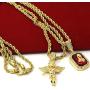 Jewel Town Mens Gold Angel & P Ruby Bundle Set Cz Pendant Hip Hop 24'' & 30'' Rope Chain D463