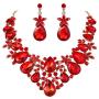 BriLove Womens Costume Fashion Crystal Flower Leaf Vine Teardrop Statement Necklace Dangle Earrings Set