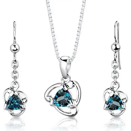 London Blue Topaz Pendant Earrings Necklace Set Sterling Silver 2.75 Carats London Blue Topaz Pendant Earrings Necklace Set Sterling Silver 2.75 Carats