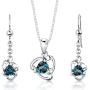 London Blue Topaz Pendant Earrings Necklace Set Sterling Silver 2.75 Carats
