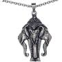 Holy 3 Headed Elephant God Erawan Ganesha Hindu Indian Thai Laos Laotian Pewter Mens Pendant Necklace Money Good Luck Lucky Charm Protection Amulet Safe Travel Talisman for men Stainless Steel Chain
