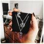 MJartoria Moon Pentagram Necklace Pentacle Crystal Chakra Necklace Charm Pendant Multi Layered Alloy Chain Choker Necklaces Set Gothic Jewelry