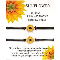 Sunflower Bracelet,QXY Handmade Sunflower Boho Bracelet Friendship Jewelry for Women Girl 2 Set