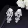 CWWZircons Simulated Pearl Earrings Dangle Leaf Drop Cubic Zirconia Silver Plated Earring for Women Jewelry CWWZircons Simulated Pearl Earrings Dangle Leaf Drop Cubic Zirconia Silver Plated Earring for Women Jewelry