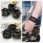 Finrezio 24 PCS Black Braided Leather Bracelets Set for Men Wrap Cuff Bracelet Adjustable