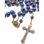 Nazareth Store Deep Blue Crystal Beads Rosary Necklace Holy Soil Medal & Cross Crucifix Christian Handmade Religious Rosaries