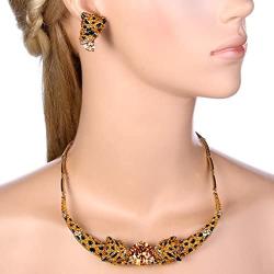 EVER FAITH Vivid Dual Leopard CZ Crystal Animal Necklace Earrings Set