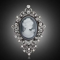 JJTZX Victorian Black Velvet Lace Cameo Choker Gothic Lady Cameo Necklace&Brooch Pin Gift for Her