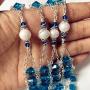 elegantmedical Ladder to Heaven Blue Crystal & AAA10MM Pearl Beads Catholic Rosary Cross crucifix Necklace gift