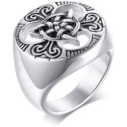 VNOX Stainless Steel Viking Celtic Cross Irish Knot Triquetra Trinity Triangle Signet Ring Band for Men