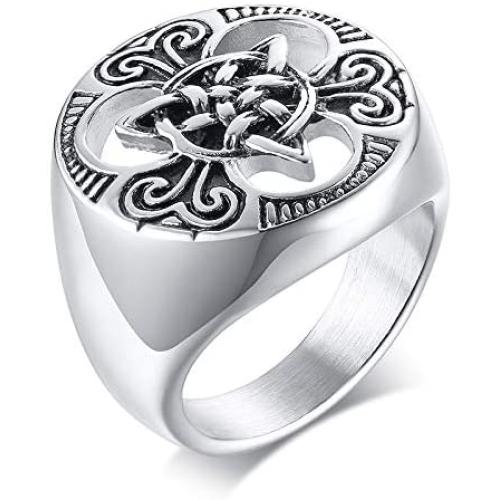 VNOX Stainless Steel Viking Celtic Cross Irish Knot Triquetra Trinity Triangle Signet Ring Band for Men