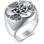VNOX Stainless Steel Viking Celtic Cross Irish Knot Triquetra Trinity Triangle Signet Ring Band for Men