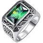BONLAVIE Silver Rings for Men 6.85ct 8X12mm Radiant Cut Created Emerald 925 Sterling Silver Wedding Engagement Band Size 6-14