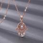 EUDORA Sterling Silver Hamsa Necklace Good Luck Vintage Fatima Hand Evil Eye Pendant, 18'' Chain (Rose Gold)
