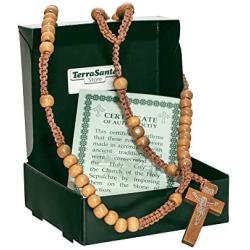 Christian Catholic Wooden Beige Rosary Prayer Beaded Cross Crucifix Christ Jesus Necklace for Auto Car for Men Women Religious Jewelry Jerusalem Pendant 20''