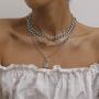 Chargances Chunky Chain Collar Choker for Women and Girls Necklace for Women and Girls Diamond Lock Pendant Multi Layer Chain Necklace Ladies Party Jewelry(Silver)