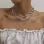 Chargances Chunky Chain Collar Choker for Women and Girls Necklace for Women and Girls Diamond Lock Pendant Multi Layer Chain Necklace Ladies Party Jewelry(Silver)