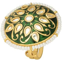 Aheli Indian Traditional Stone Studded Enamel Finger Ring Adjustable Wedding Party Fashion Jewelry for Women Teen Girls