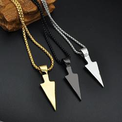PAURO Mens Stainless Steel Jewelry Spear Point Arrowhead Pendant Necklace Gold/Silver