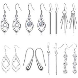 WAINIS 8 Pairs Classic Dangle Drop Earrings for Women Simple Double Twist Long Thread Fashion Silver Plated Earring Jewelry