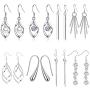 WAINIS 8 Pairs Classic Dangle Drop Earrings for Women Simple Double Twist Long Thread Fashion Silver Plated Earring Jewelry