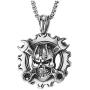 COOLSTEELANDBEYOND Mens Steel Vintage Mechanic Wrench Gear Wheel Skull Pendant Necklace 30 in Wheat Chain Biker Gothic
