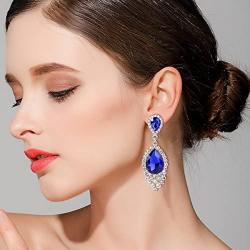 BriLove Womens Wedding Bridal Crystal Teardrop Cluster Beaded Chandelier Dangle Pierced Earrings