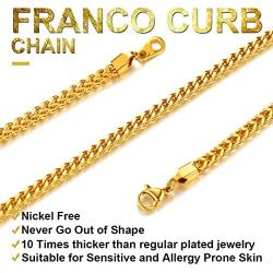 ChainsHouse Men Women Chain 3MM/4.5MM/6MM Flat Franco Curb Link Chain, Stainless Steel/Black Gun Plated/18K Gold Plated Chain Necklace, Send Gift Box