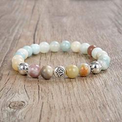 Self-Discovery 8mm Prayer Lotus Charm Bead Yoga Jewelry Handmade Stretchy Mala Energy Bracelet