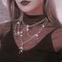 HMIXN Punk Chain Chokers Pendants for Women E Girl, Silver Color Alloy Hollow Cross Layered Choker Necklaces