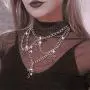 HMIXN Punk Chain Chokers Pendants for Women E Girl, Silver Color Alloy Hollow Cross Layered Choker Necklaces