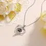 S925 Sterling Silver Puppy Dog Cat Pet Paw Print Love Heart Pendant Necklace 18 inches