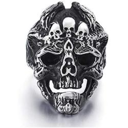 Elfasio Men Skull Rings Stainless Steel Gothic Biker Punk Jewelry, Size 8-13