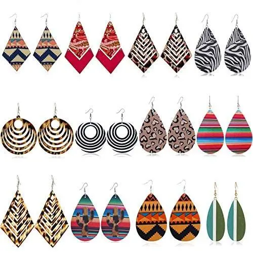 12 Pairs Wood Geometry Round African Women Earrings Retro Wooden Painted Earrings Ethnic Style Earring 12 Pairs Wood Geometry Round African Women Earrings Retro Wooden Painted Earrings Ethnic Style Earring