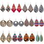 12 Pairs Wood Geometry Round African Women Earrings Retro Wooden Painted Earrings Ethnic Style Earring