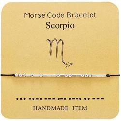 Morse Code Bracelets 12 Constellation Zodiac Bracelet Adjustable String Morse Code Silk Beaded Cord Bracelet with Secret Message for Couples Women Girls Astrology Horoscope Jewelry