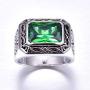 BONLAVIE Silver Rings for Men 6.85ct 8X12mm Radiant Cut Created Emerald 925 Sterling Silver Wedding Engagement Band Size 6-14