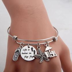 Gzrlyf Flip Flops Bracelet Bangle Vacation Bracelet Summer Beach Jewelry Life is Better in Flip Flops Bracelet Beach Lover Gift
