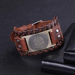 VASSAGO Gothic Pagan The Sigil of Archangel Uriel Seal of Solomon Amulet Metal Connector Brown Leather Bracelet