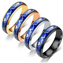 hohrayway Emotional Change Color Temperature Feeling Heartbeat ECG Rings Mood Rings for Lovers Stainless Steel Rings 6mm