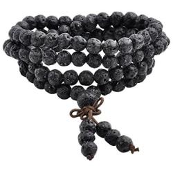 Jovivi 6mm 8mm Natural Lava Rock Stone Healing Gemstone 108 Prayer Beads Tibetan Mala Bracelet Necklace