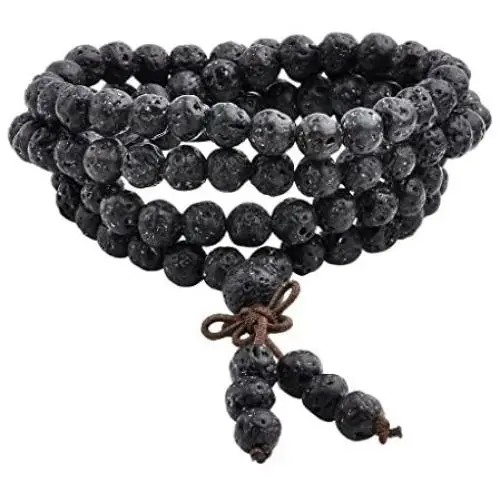 Jovivi 6mm 8mm Natural Lava Rock Stone Healing Gemstone 108 Prayer Beads Tibetan Mala Bracelet Necklace