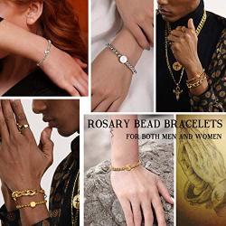 PROSTEEL Stainless Steel Serenity Prayer Bracelet Praying Hands Rosary Bead Religious Vintage Jewelry for Men/Women, fits Wrist from 5.9 to 7.9